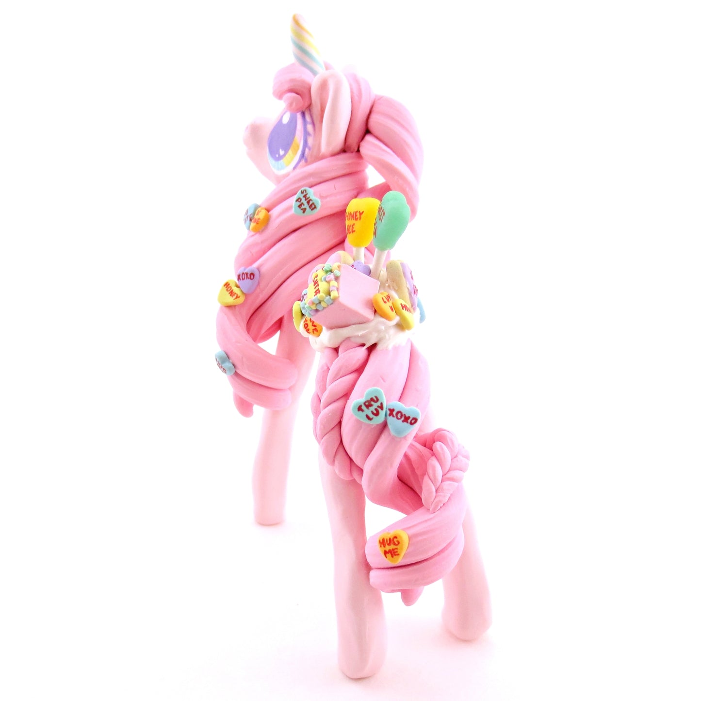 Candy Heart Valentine Dessert Unicorn Figurine - Polymer Clay Valentine Animals