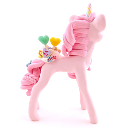 Candy Heart Valentine Dessert Unicorn Figurine - Polymer Clay Valentine Animals