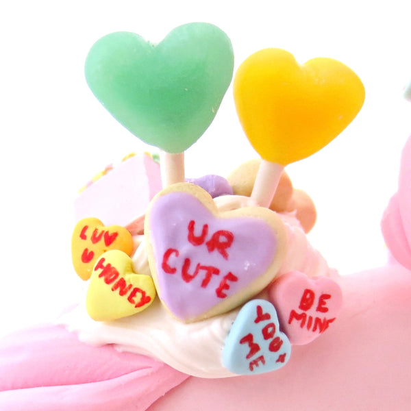 Candy Heart Valentine Dessert Unicorn Figurine - Polymer Clay Valentine Animals