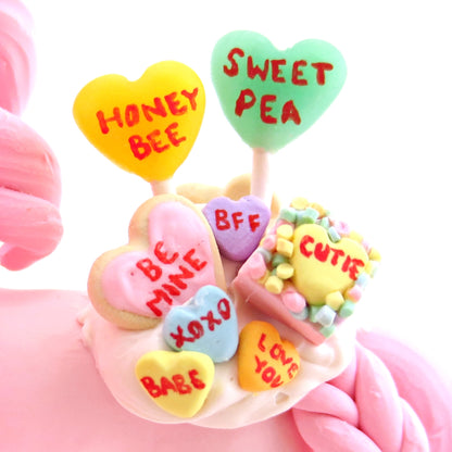 Candy Heart Valentine Dessert Unicorn Figurine - Polymer Clay Valentine Animals