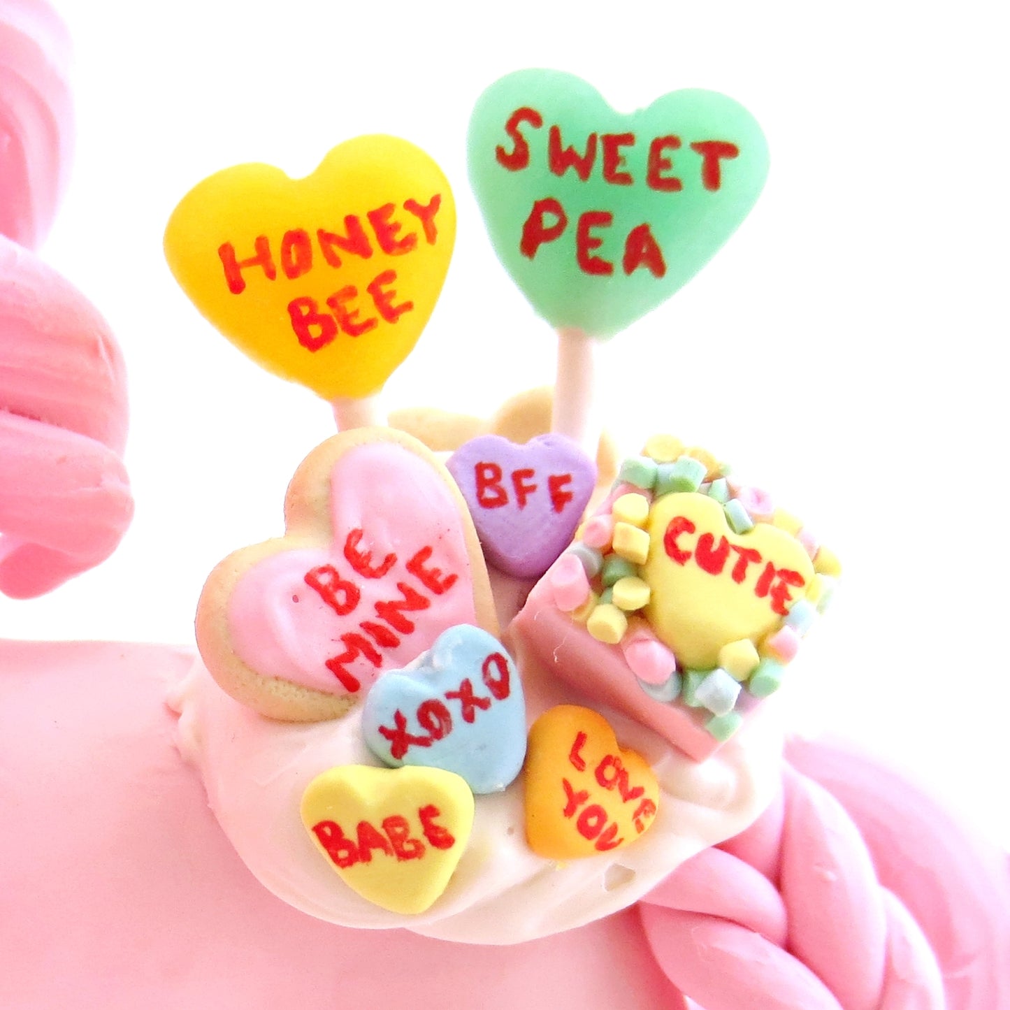 Candy Heart Valentine Dessert Unicorn Figurine - Polymer Clay Valentine Animals