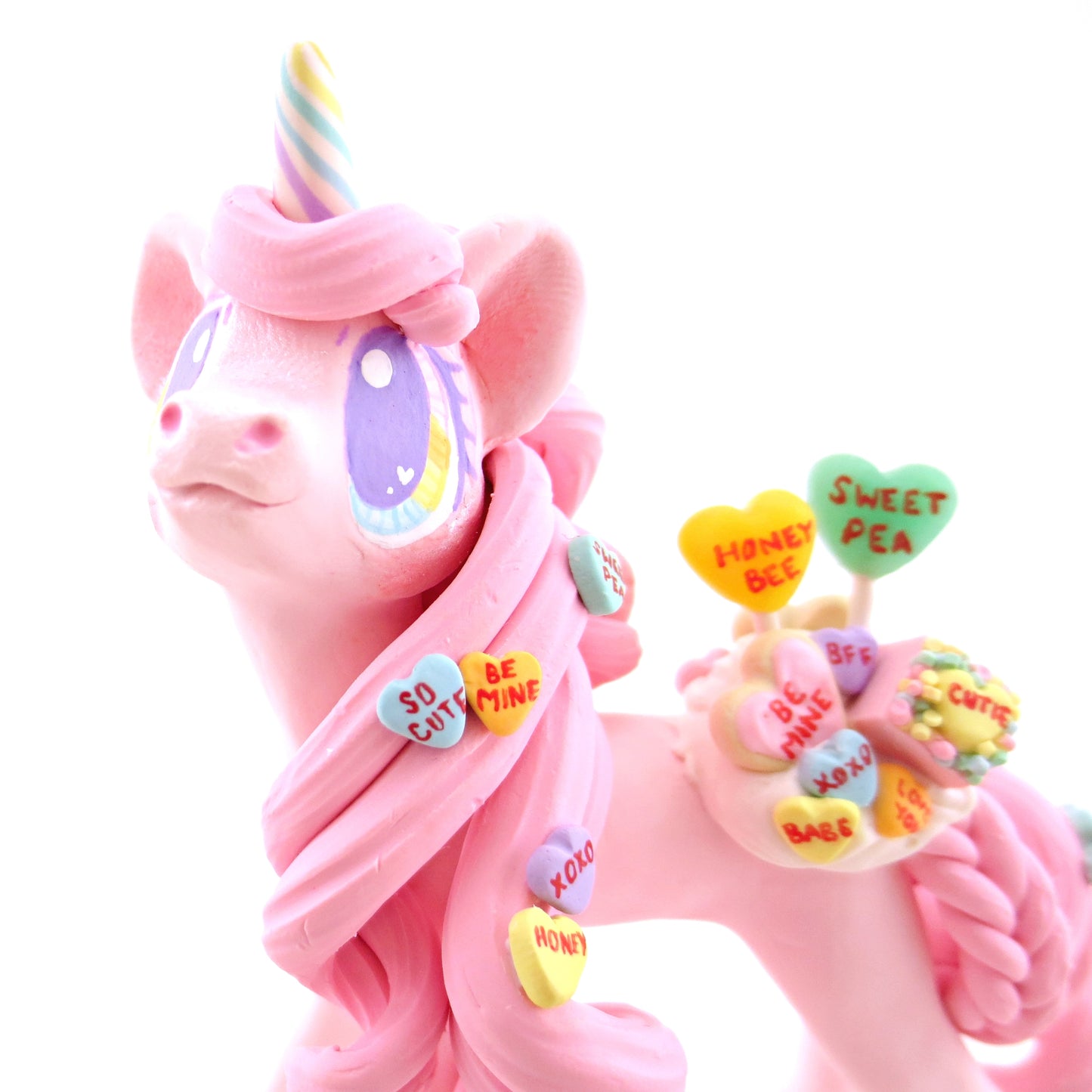 Candy Heart Valentine Dessert Unicorn Figurine - Polymer Clay Valentine Animals