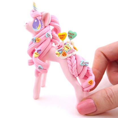 Candy Heart Valentine Dessert Unicorn Figurine - Polymer Clay Valentine Animals