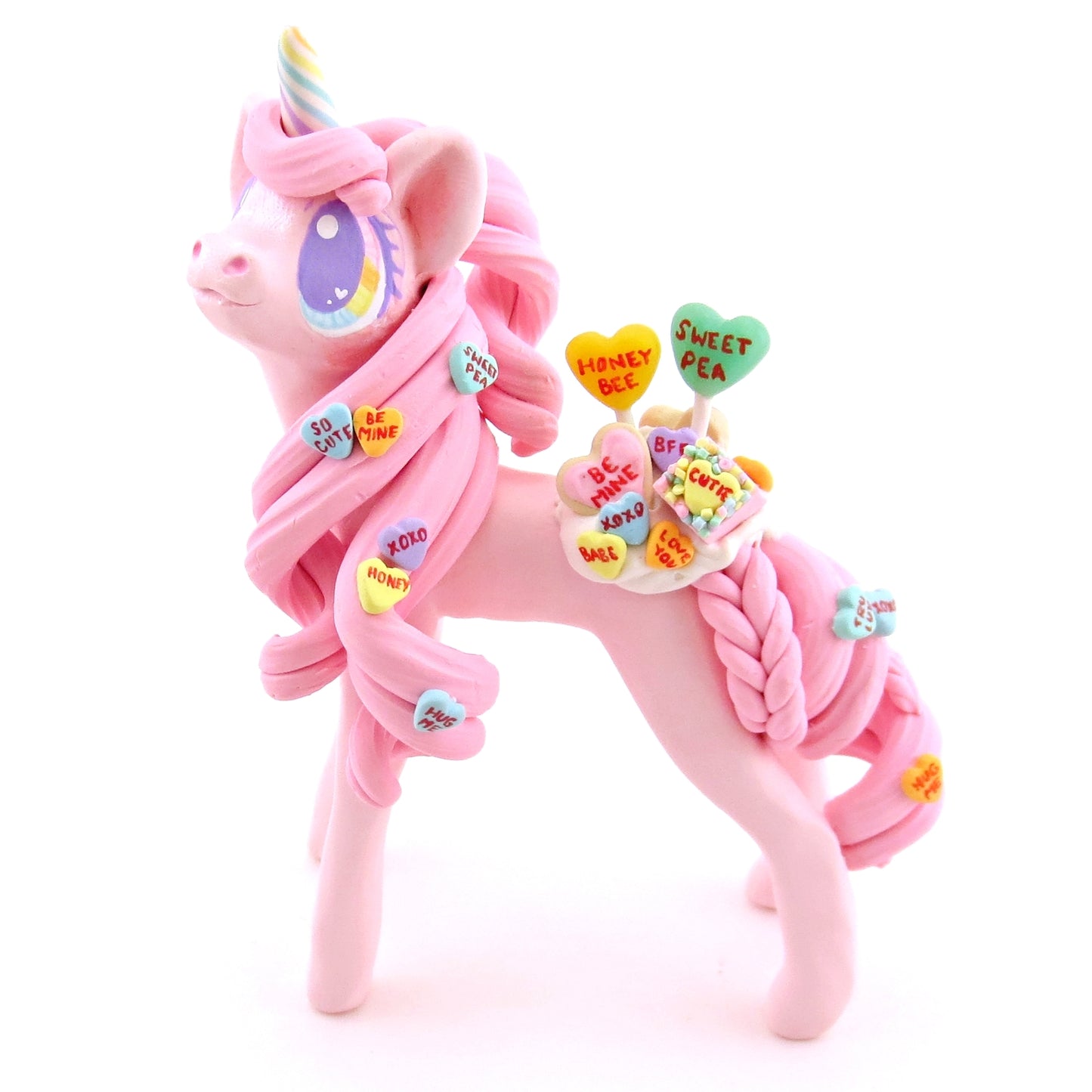 Candy Heart Valentine Dessert Unicorn Figurine - Polymer Clay Valentine Animals