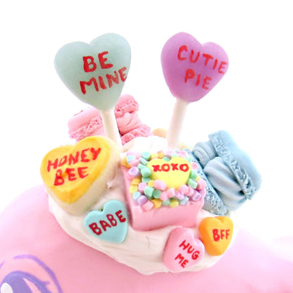 Candy Heart Pink Narwhal Figurine - Polymer Clay Valentine Animals