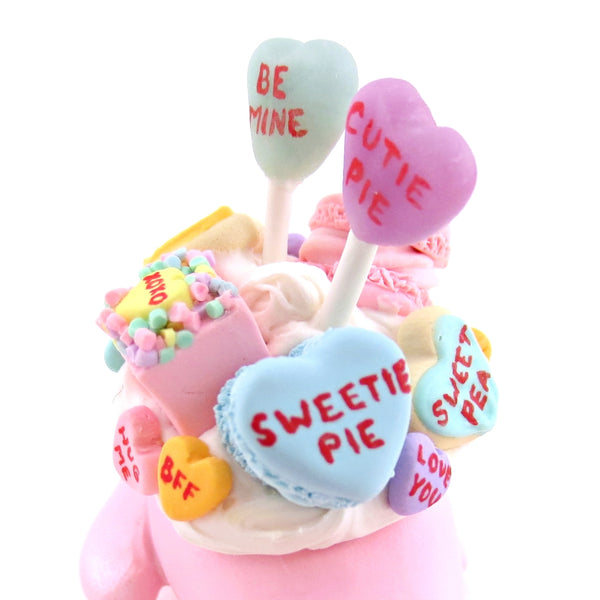 Candy Heart Pink Narwhal Figurine - Polymer Clay Valentine Animals