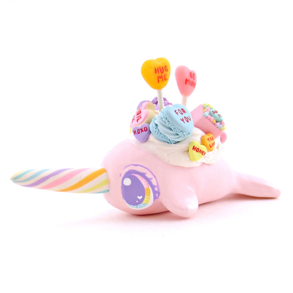 Candy Heart Light Pink Narwhal Figurine - Polymer Clay Valentine Animals