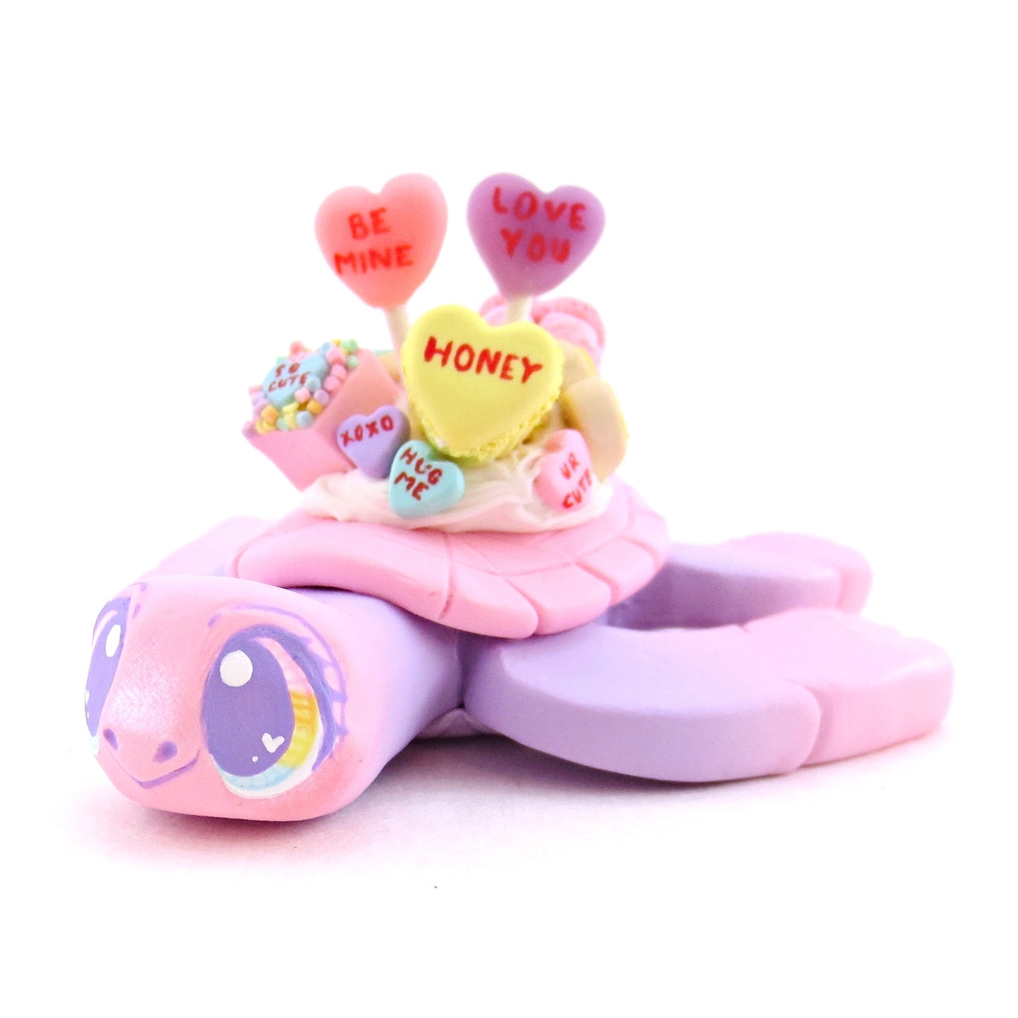 Candy Heart Pink and Purple Blend Turtle Figurine - Polymer Clay Valentine Animals