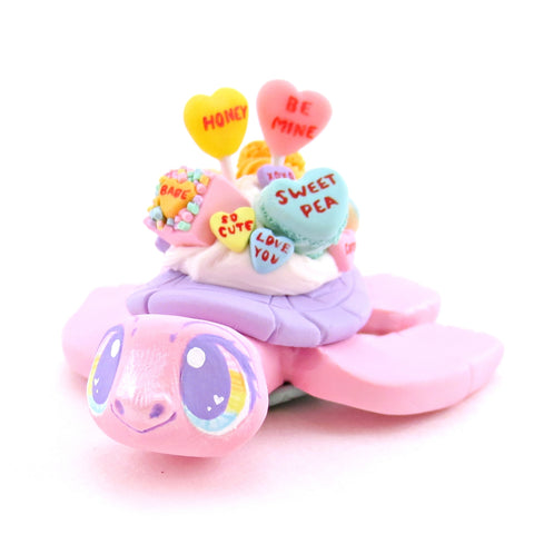 Candy Heart Pink and Purple Turtle Figurine - Polymer Clay Valentine Animals