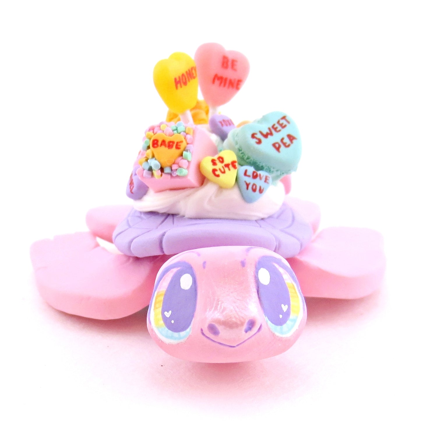 Candy Heart Pink and Purple Turtle Figurine - Polymer Clay Valentine Animals