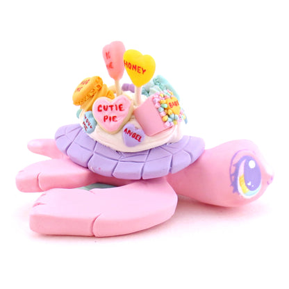 Candy Heart Pink and Purple Turtle Figurine - Polymer Clay Valentine Animals