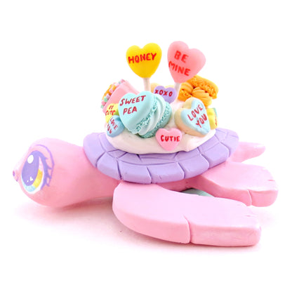 Candy Heart Pink and Purple Turtle Figurine - Polymer Clay Valentine Animals