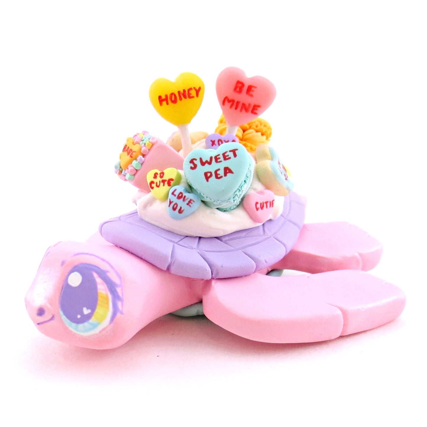 Candy Heart Pink and Purple Turtle Figurine - Polymer Clay Valentine Animals