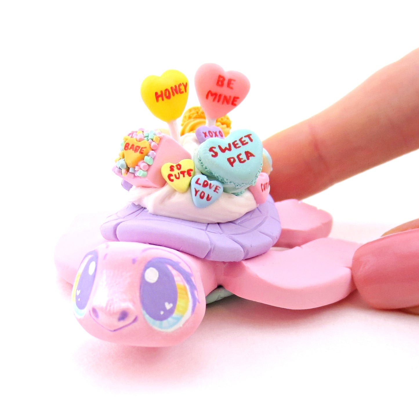 Candy Heart Pink and Purple Turtle Figurine - Polymer Clay Valentine Animals