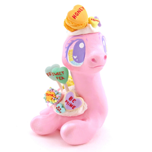 Candy Heart Nessie Figurine - Polymer Clay Valentine Animals