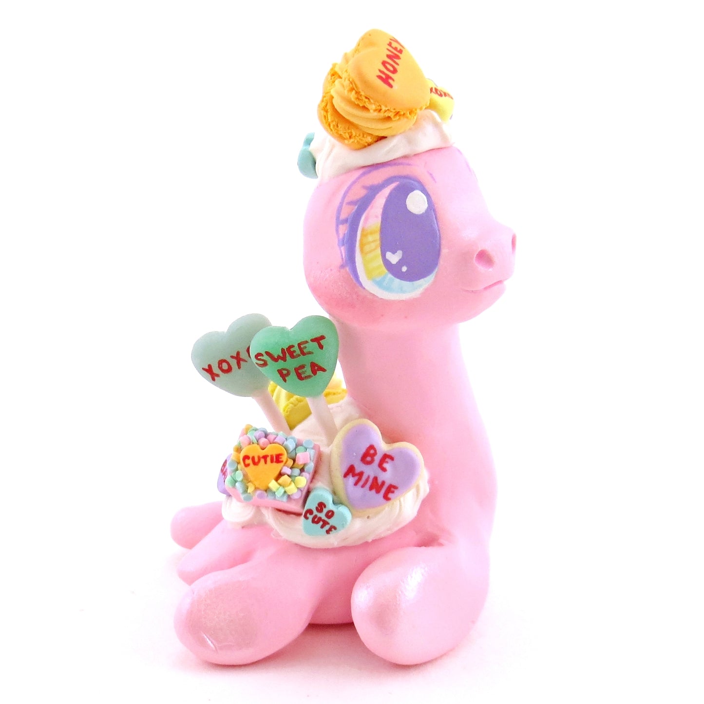 Candy Heart Nessie Figurine - Polymer Clay Valentine Animals