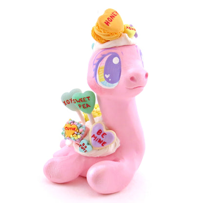 Candy Heart Nessie Figurine - Polymer Clay Valentine Animals