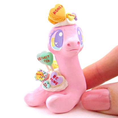 Candy Heart Nessie Figurine - Polymer Clay Valentine Animals