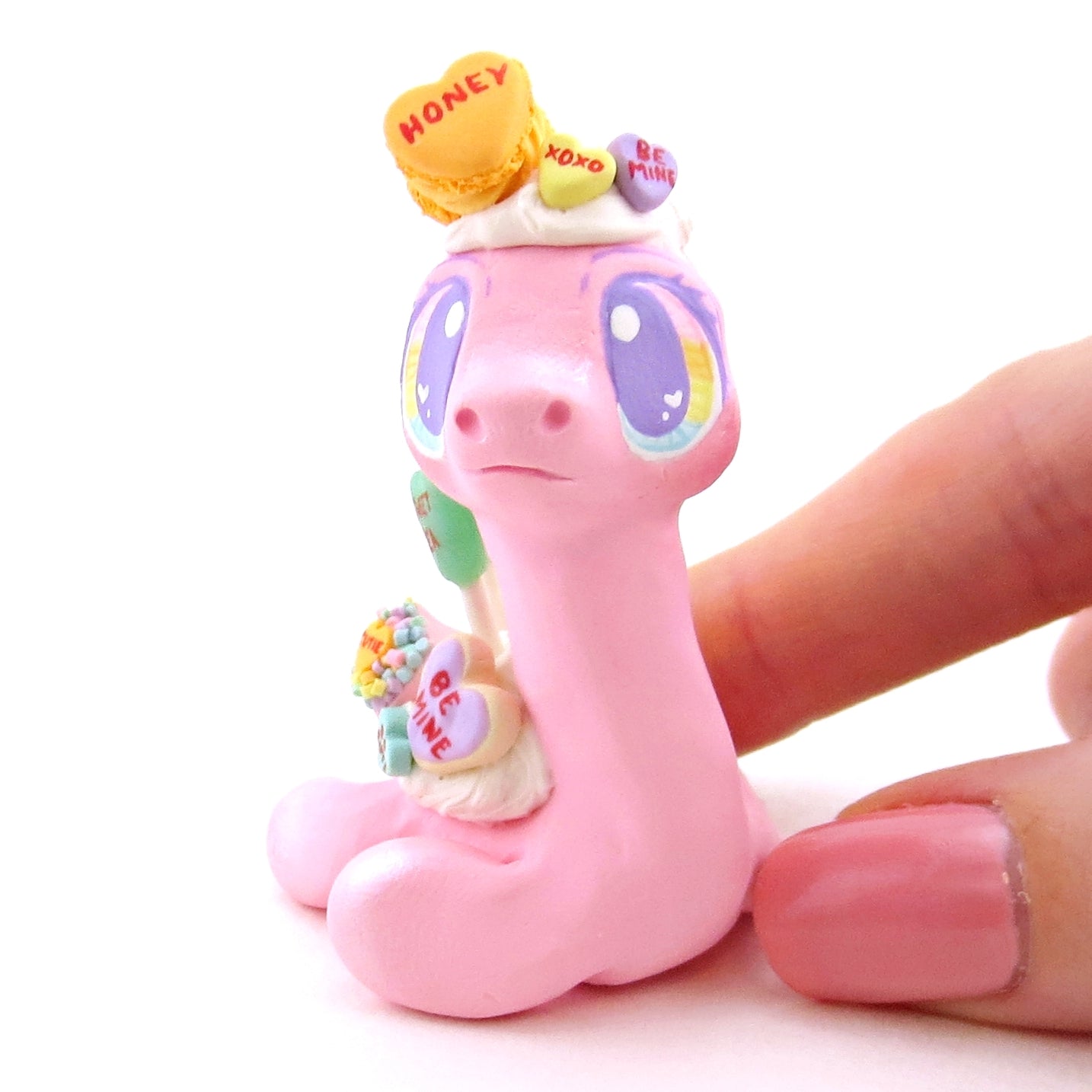 Candy Heart Nessie Figurine - Polymer Clay Valentine Animals