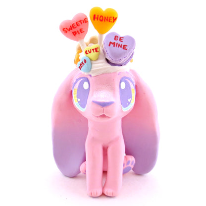 Candy Heart Bunny Figurine - Polymer Clay Valentine Animals