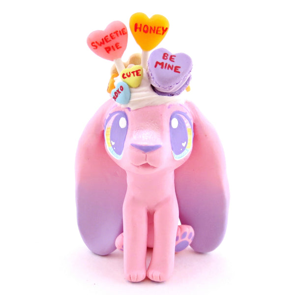 Candy Heart Bunny Figurine - Polymer Clay Valentine Animals