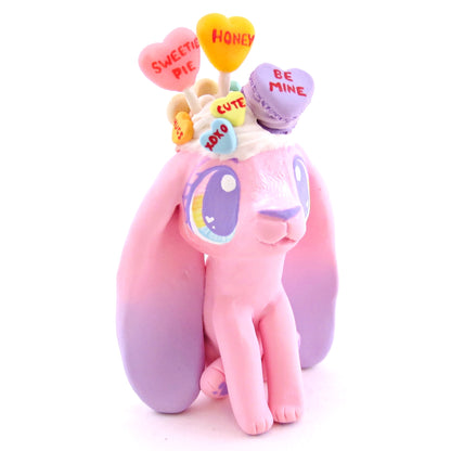 Candy Heart Bunny Figurine - Polymer Clay Valentine Animals