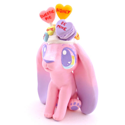 Candy Heart Bunny Figurine - Polymer Clay Valentine Animals