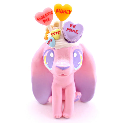 Candy Heart Bunny Figurine - Polymer Clay Valentine Animals