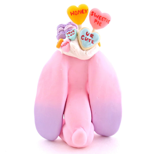 Candy Heart Bunny Figurine - Polymer Clay Valentine Animals