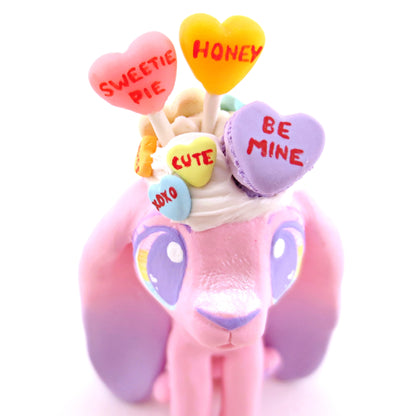 Candy Heart Bunny Figurine - Polymer Clay Valentine Animals