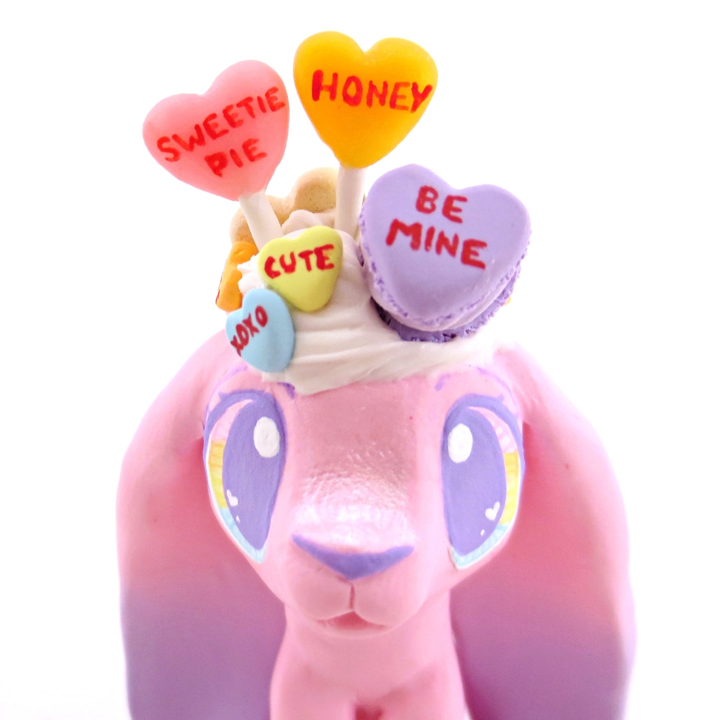 Candy Heart Bunny Figurine - Polymer Clay Valentine Animals