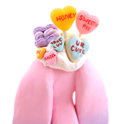 Candy Heart Bunny Figurine - Polymer Clay Valentine Animals