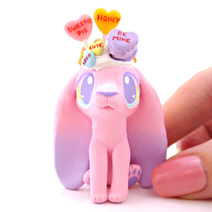 Candy Heart Bunny Figurine - Polymer Clay Valentine Animals