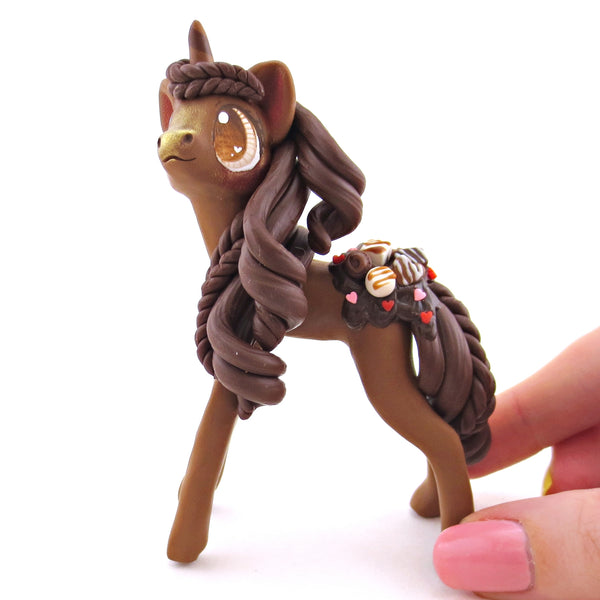 Chocolate Valentine Dessert Unicorn Figurine - Polymer Clay Valentine Animals