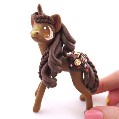 Chocolate Valentine Dessert Unicorn Figurine - Polymer Clay Valentine Animals