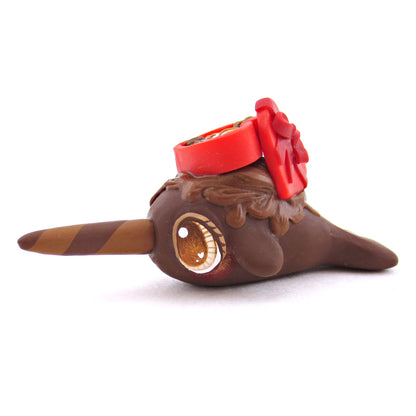 Dark Chocolate Valentine Chocolate Box Narwhal Figurine - Polymer Clay Valentine Animals