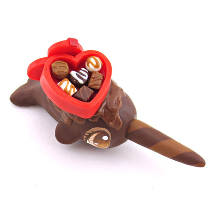 Dark Chocolate Valentine Chocolate Box Narwhal Figurine - Polymer Clay Valentine Animals