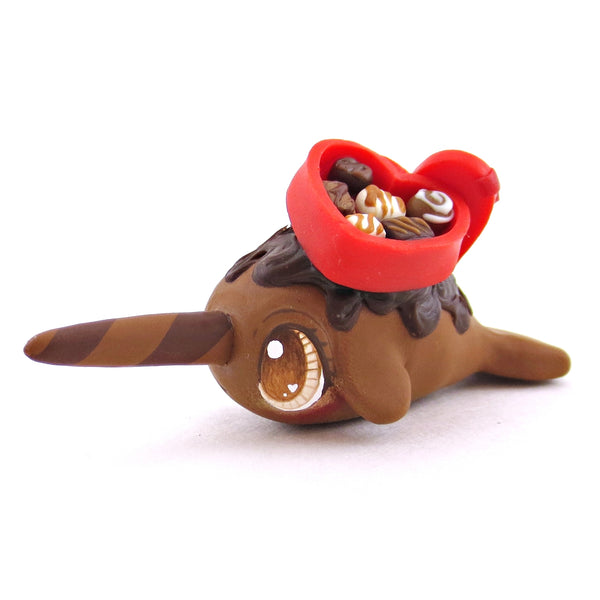 Milk Chocolate Valentine Chocolate Box Narwhal Figurine - Polymer Clay Valentine Animals