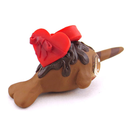 Milk Chocolate Valentine Chocolate Box Narwhal Figurine - Polymer Clay Valentine Animals