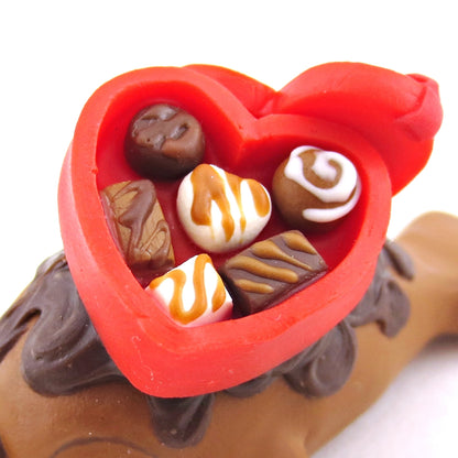 Milk Chocolate Valentine Chocolate Box Narwhal Figurine - Polymer Clay Valentine Animals