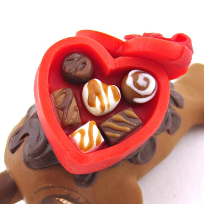 Milk Chocolate Valentine Chocolate Box Narwhal Figurine - Polymer Clay Valentine Animals