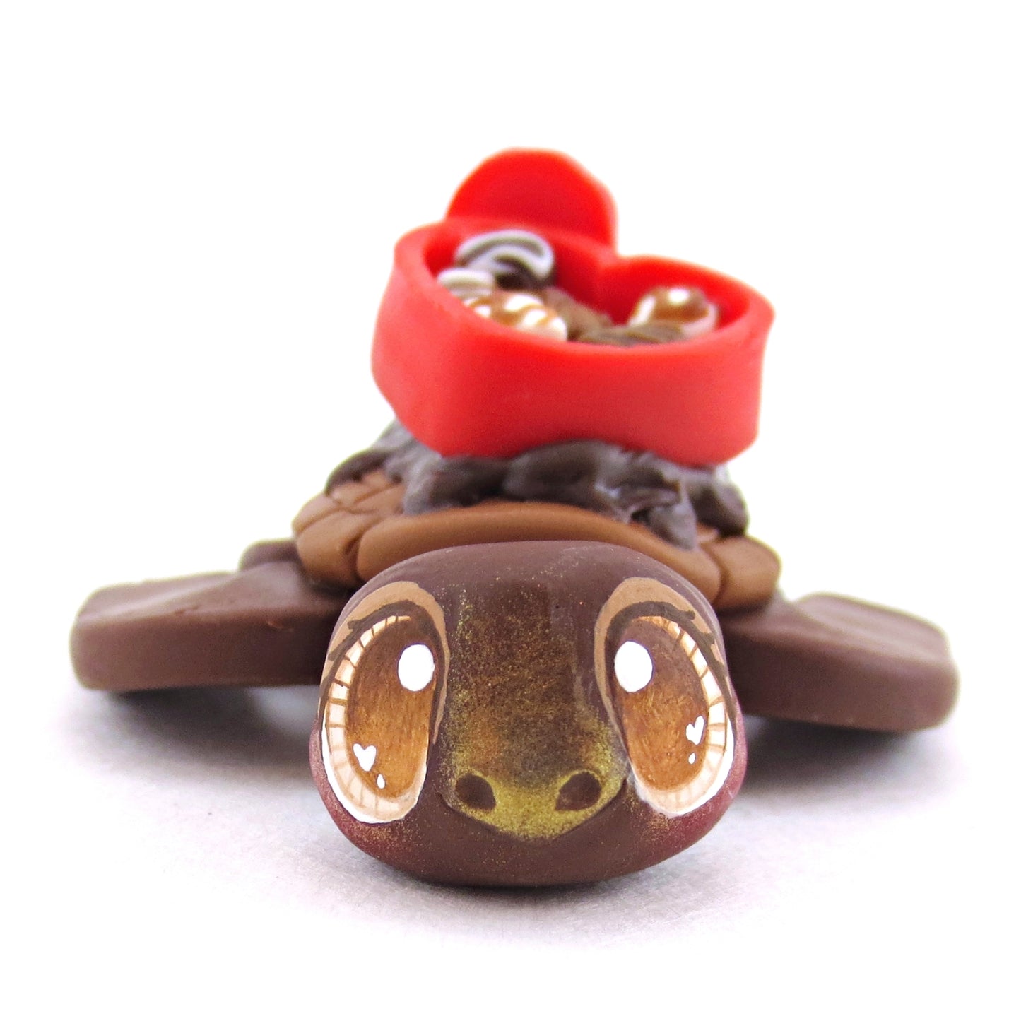 Dark Chocolate Valentine Chocolate Box Turtle Figurine - Polymer Clay Valentine Animals