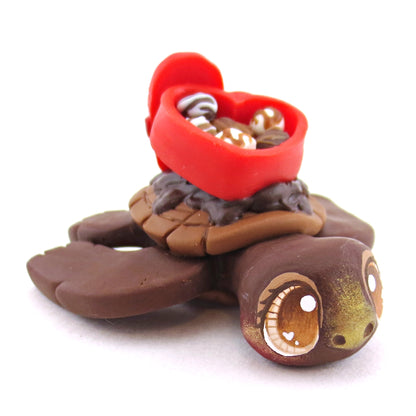 Dark Chocolate Valentine Chocolate Box Turtle Figurine - Polymer Clay Valentine Animals