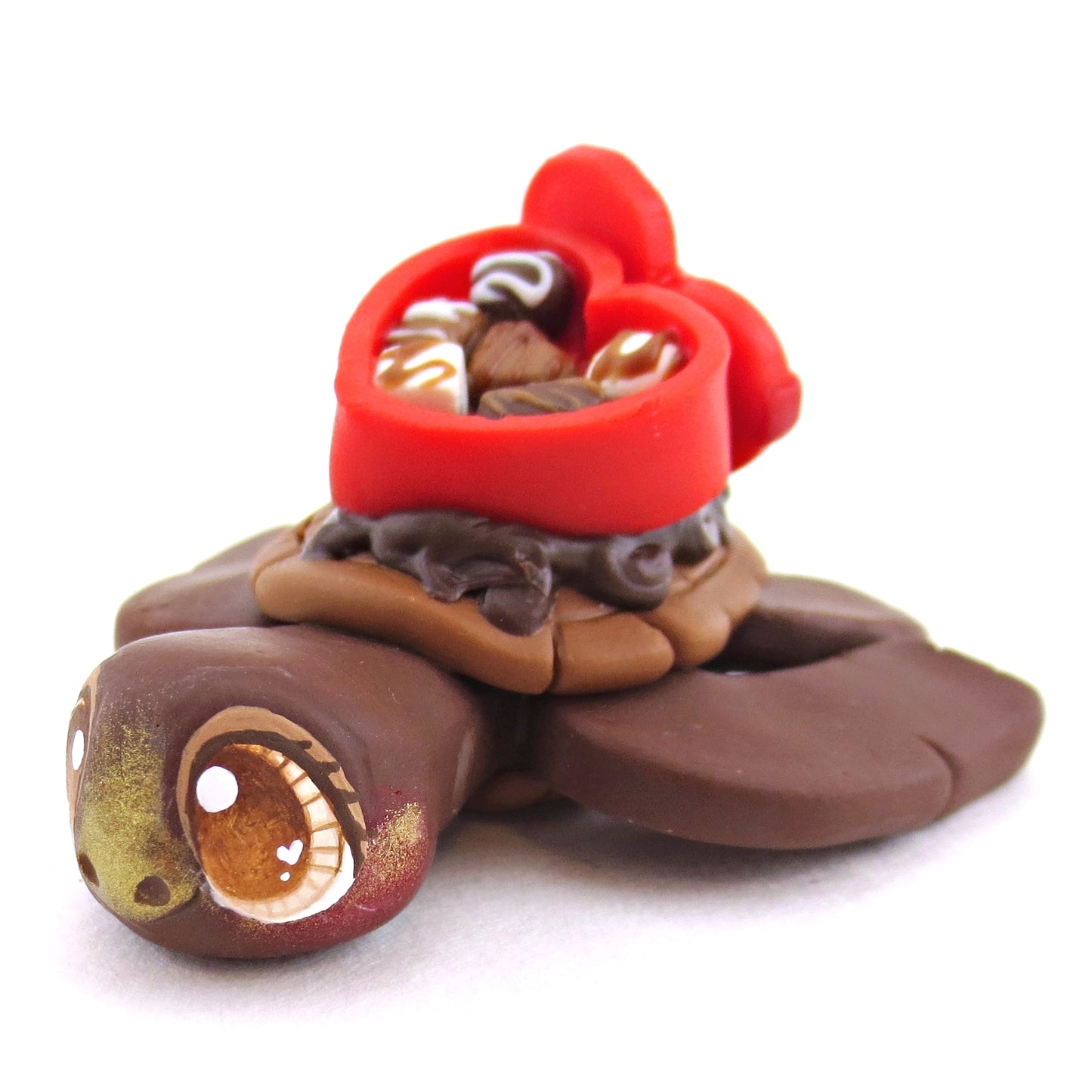 Dark Chocolate Valentine Chocolate Box Turtle Figurine - Polymer Clay Valentine Animals