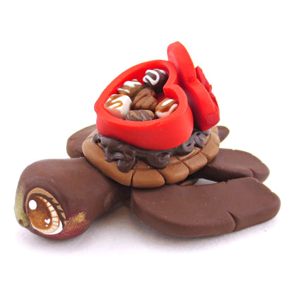 Dark Chocolate Valentine Chocolate Box Turtle Figurine - Polymer Clay Valentine Animals