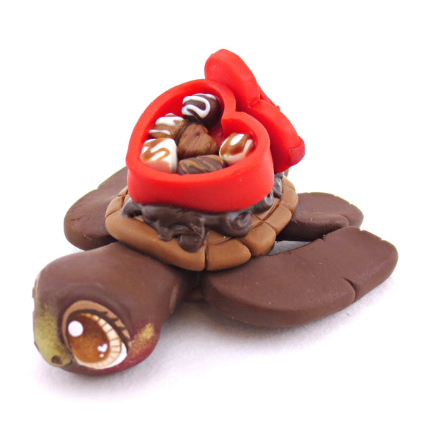 Dark Chocolate Valentine Chocolate Box Turtle Figurine - Polymer Clay Valentine Animals