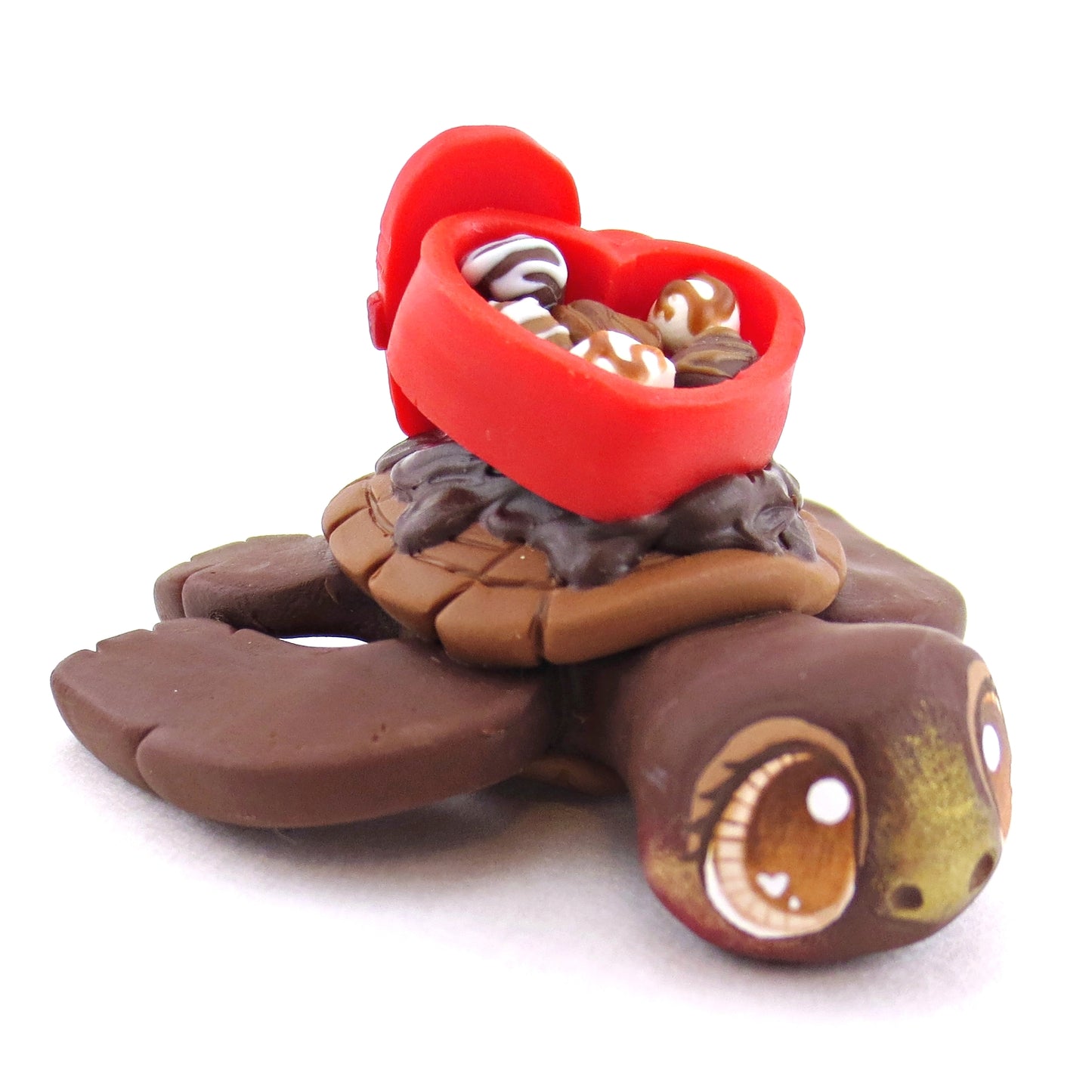 Dark Chocolate Valentine Chocolate Box Turtle Figurine - Polymer Clay Valentine Animals