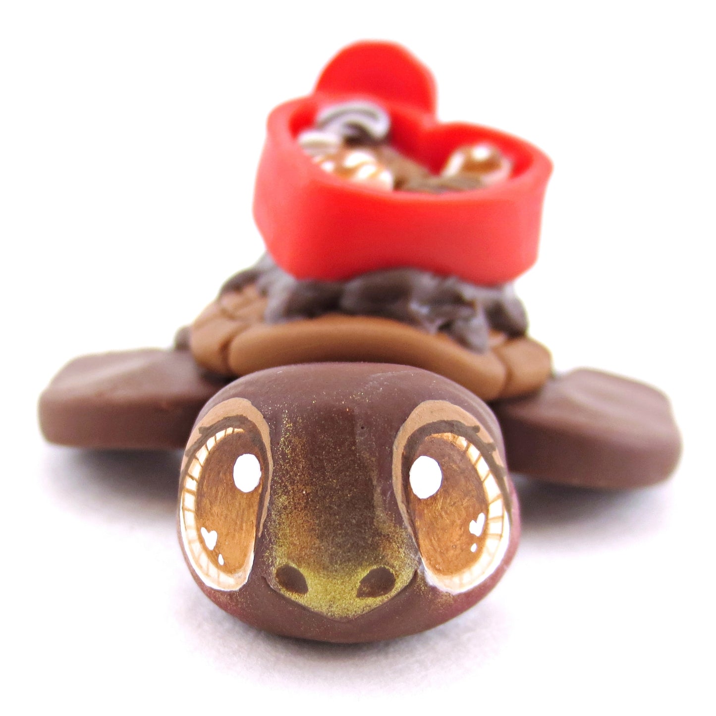 Dark Chocolate Valentine Chocolate Box Turtle Figurine - Polymer Clay Valentine Animals