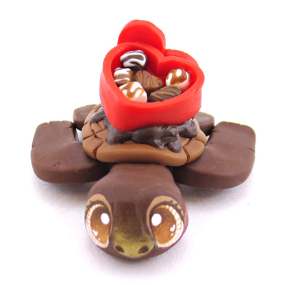 Dark Chocolate Valentine Chocolate Box Turtle Figurine - Polymer Clay Valentine Animals