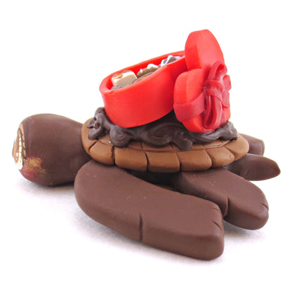 Dark Chocolate Valentine Chocolate Box Turtle Figurine - Polymer Clay Valentine Animals